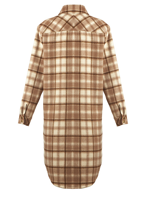 Коричневое шерстяное пальто-рубашка в клетку, 2