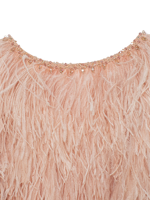 Укороченный жакет из розово-бежевых перьев, 4