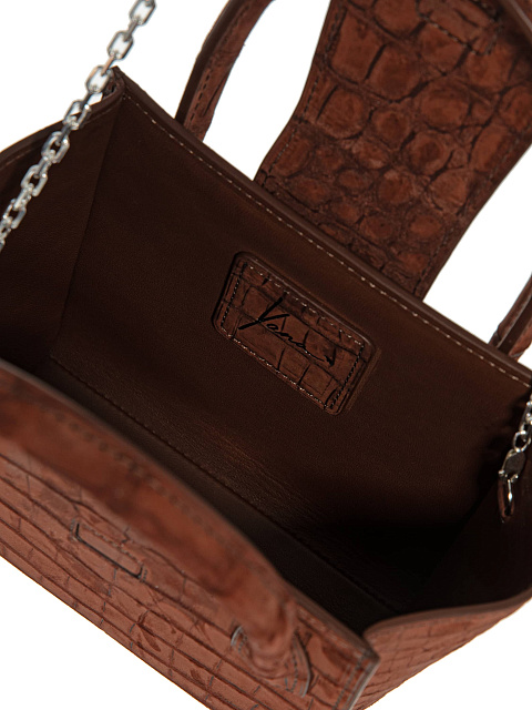 Коричневая сумка из кожи крокодила с серебром, 6