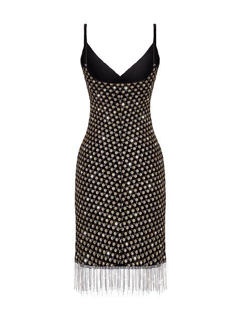 Черное бархатное платье-мини с бахромой, 2