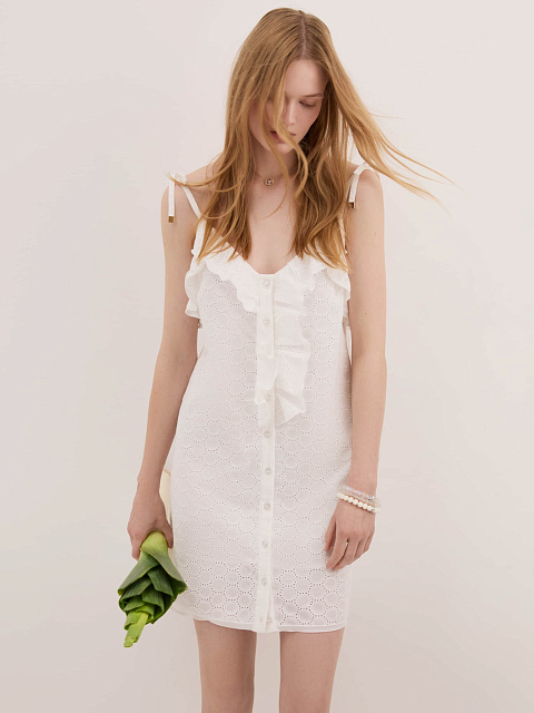 Белое хлопковое платье-мини, 2