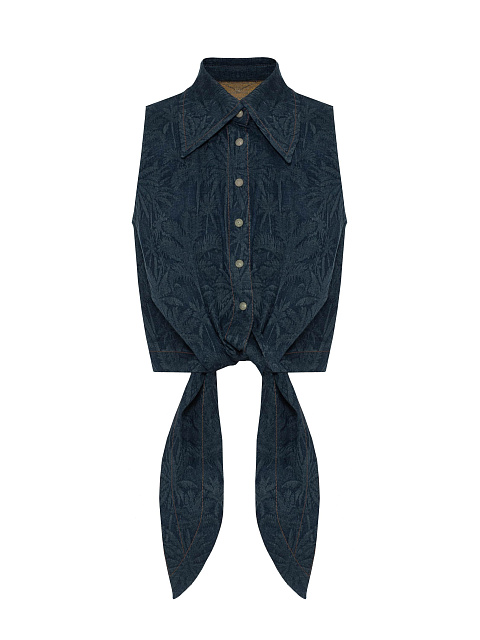 Синяя укороченная рубашка с завязками из жаккарда, 1
