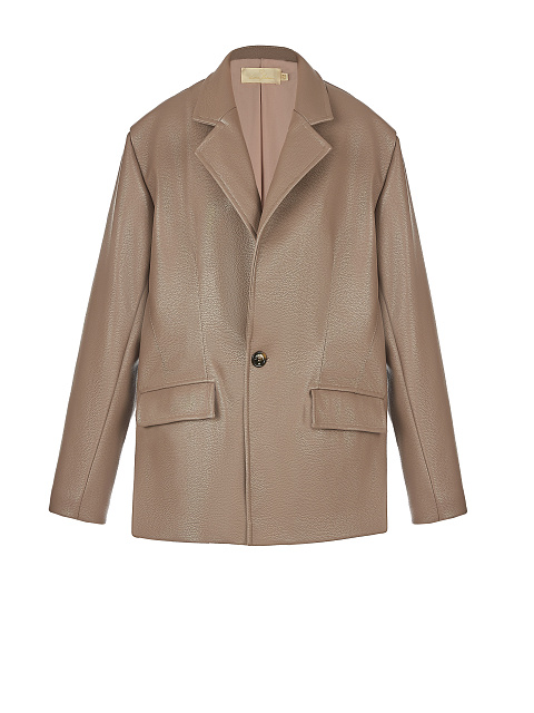 Бежевый однобортный жакет из эко-кожи, 2 Бежевый однобортный жакет из эко-кожи, 2