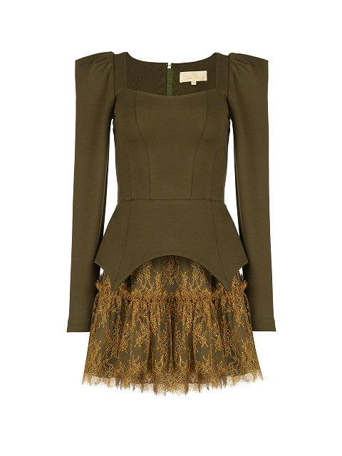 Зеленый комплект из топа и кружевной юбки, 1