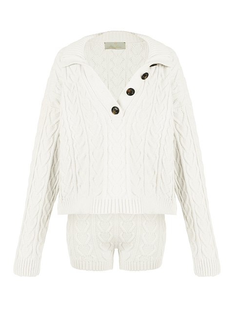 Белый вязаный комплект из пуловера и шорт, 1