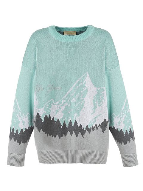 Бирюзово-серый свитер с рисунком в виде гор, 1