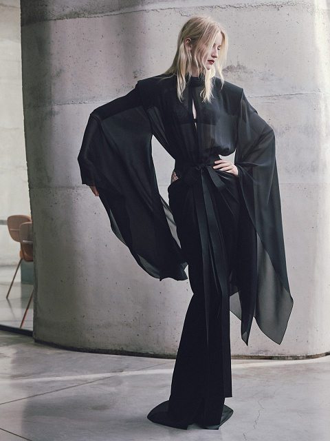 Черная блуза-боди из шифона с кружевом, 3