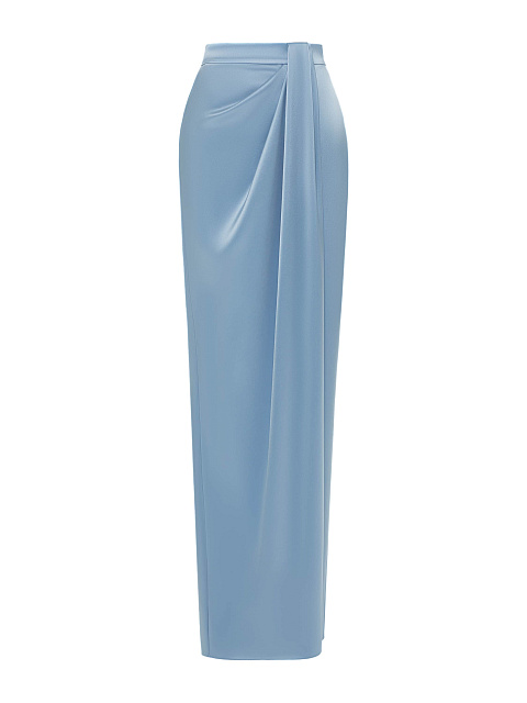 Голубой шелковый костюм из жакета и юбки-макси, 3