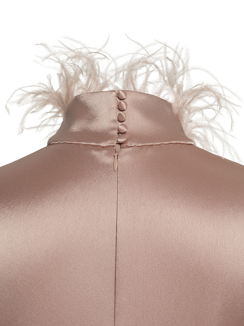 Пудровое платье-макси из шелка с перьями и стразами, 5