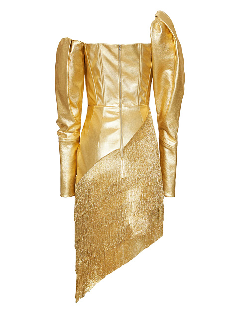 Золотое кожаное платье с бахромой, 2