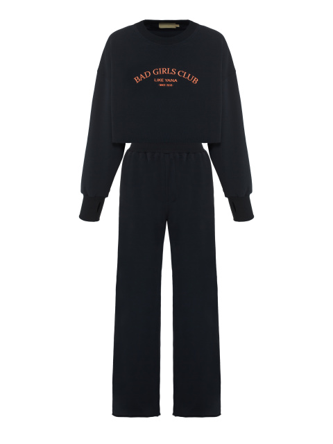 Черно-серый трикотажный костюм Bad Girls Club с оранжевой вышивкой, 1