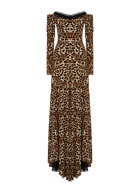 Платье-макси с леопардовым принтом и кружевом, 2