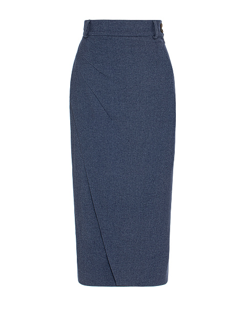 Синий шерстяной костюм-двойка с юбкой-миди, 4