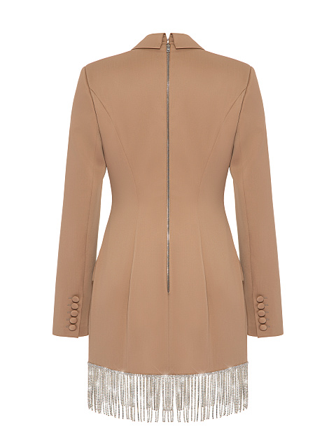 Бежевое платье-жакет с бахромой из страз, 2