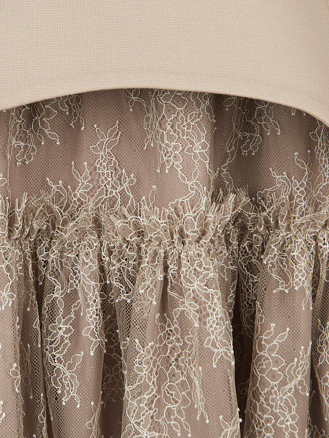 Бежевый комплект из топа и кружевной юбки, 3