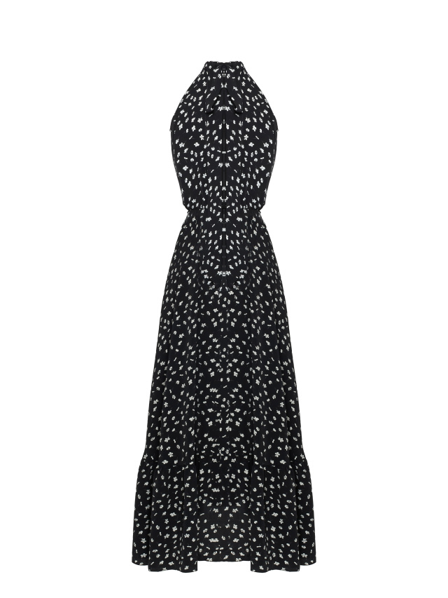 Черное платье-макси из вискозы с цветочным принтом, 2