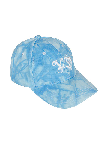 Голубая tie-dye кепка с белой вышивкой, 1