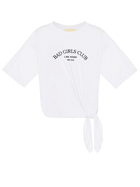 Белая футболка с завязками и черной вышивкой, 1