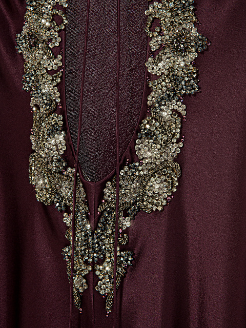 Фиолетовое платье-макси из шелка с вышивкой и стразами, 4