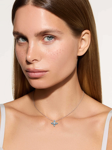 Колье с кулоном из белого золота с аквамаринами и бриллиантом, 2