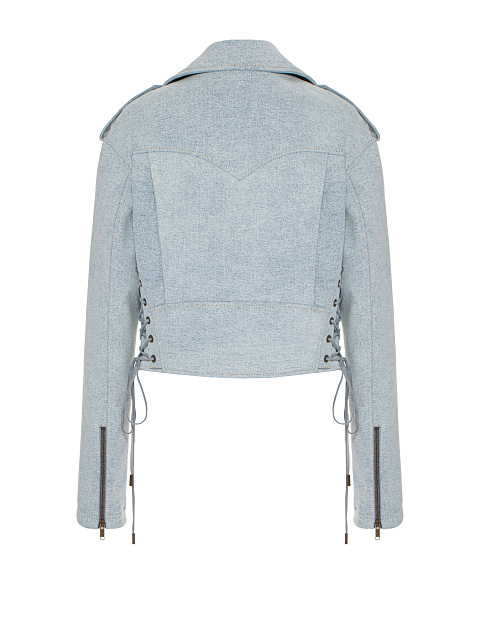 Голубая косуха из денима с декоративной шнуровкой, 2