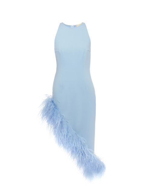 Голубое асимметричное платье из джерси с боа, 1