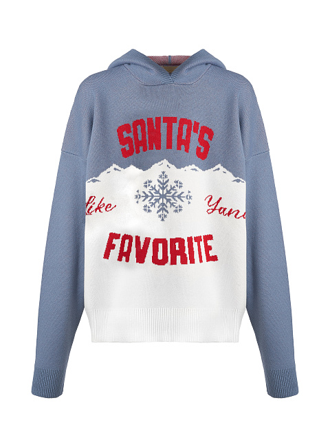 Мужской серо-белый свитер с капюшоном Santa's Favorite, 1 Мужской серо-белый свитер с капюшоном Santa's Favorite, 1