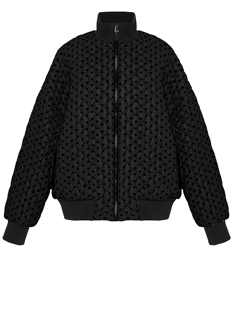 Черный стеганый бомбер в горошек, 6