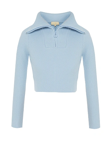 Голубой укороченный кардиган с молнией, 1