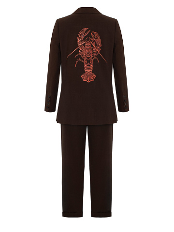 Коричневый хлопковый костюм с вышивкой на спине, 2