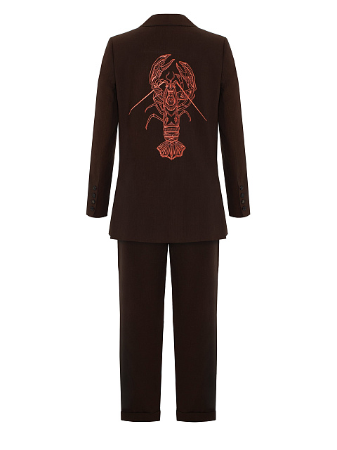 Коричневый хлопковый костюм с вышивкой на спине, 2
