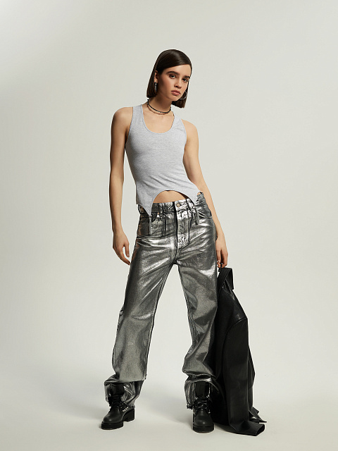Прямые джинсы с серебряным напылением, 2