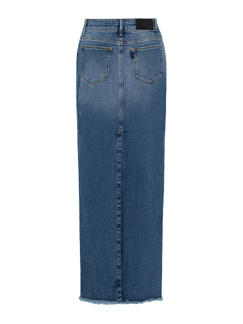 Синяя юбка-макси из денима с потертостями и бахромой, 3 Синяя юбка-макси из денима с потертостями и бахромой, 3