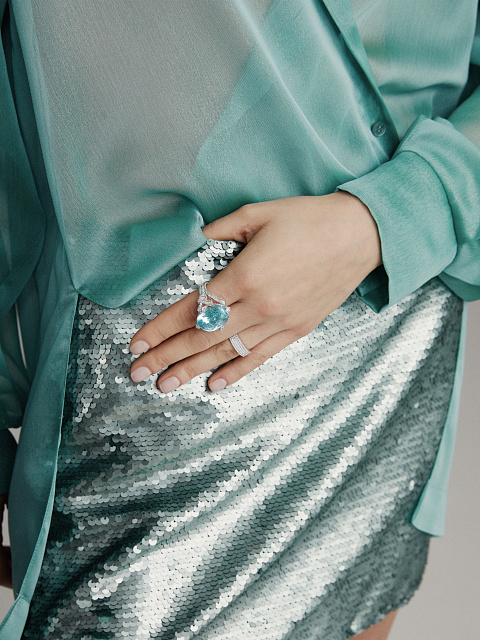 Кольцо из белого золота с турмалинами Параиба и бриллиантами, 9 Кольцо из белого золота с турмалинами Параиба и бриллиантами, 9