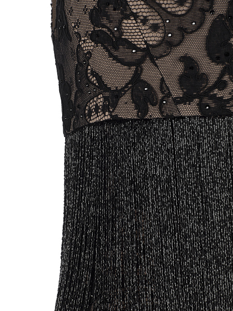 Бежево-черное кружевное платье-мини, 3