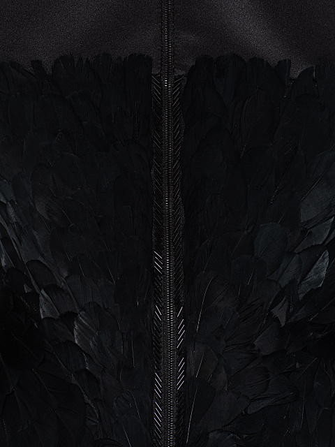 Черное шелковое платье-мини с перьями, 7