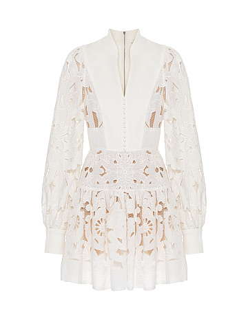 Белое кружевное платье-миди из льна и хлопка, 1