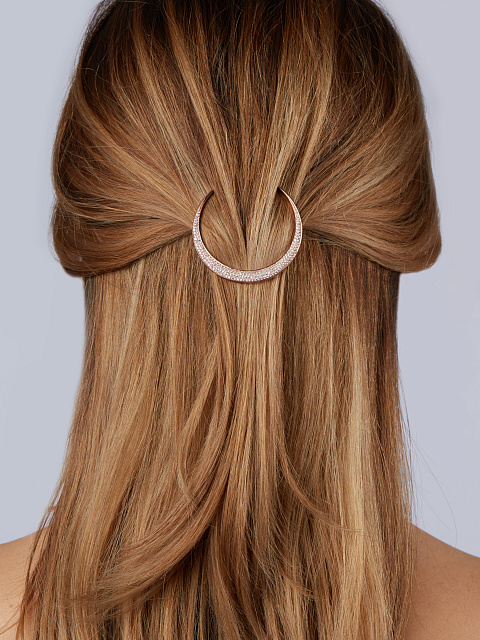 Заколка из серебра с розовой позолотой в виде полумесяца с фианитами, 2