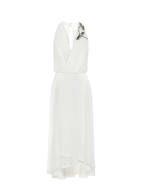 Белое платье-миди из шелка с кристаллами и бисером, 1