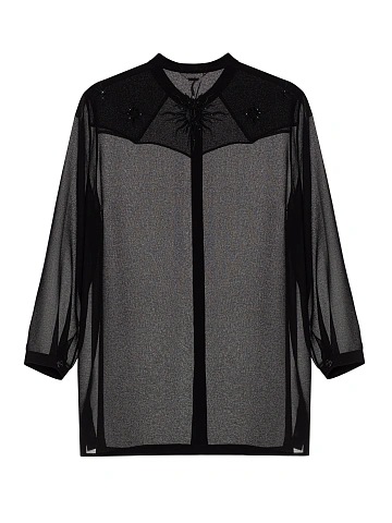 Черная блузка из шифона с вышивкой, 2