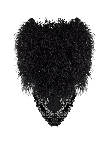 Черное боди с перьями, 2