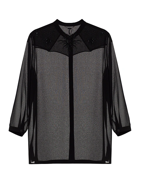 Черная блузка из шифона с вышивкой, 2