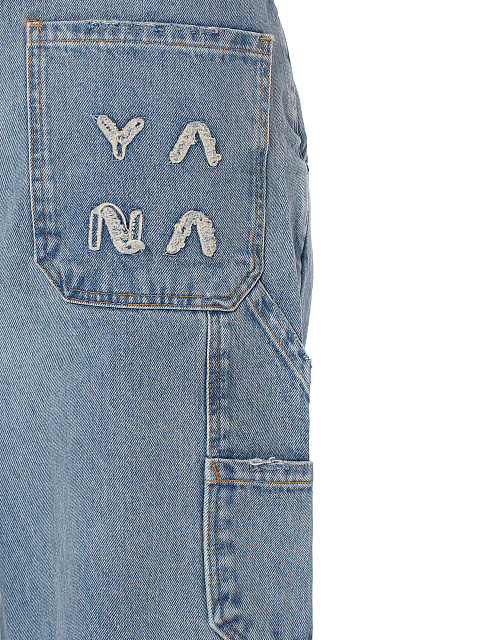 Широкие голубые джинсы из хлопка с нашивкой, 3