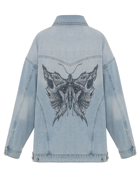 Светло-голубая джинсовая куртка с вышивкой в виде бабочки, 2
