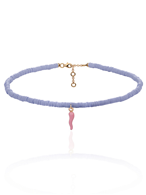 Колье из серебра и фиолетового каучука с кулоном из розовой эмали, 1