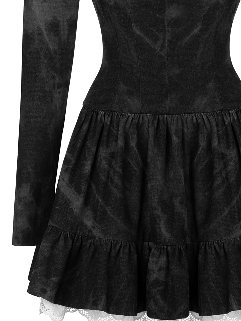 Черное платье-мини из денима с разводами в технике Tie-Dye, 3