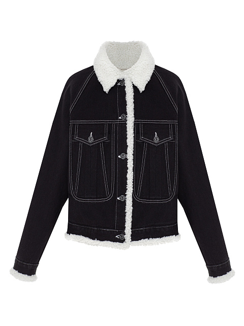Черная джинсовая куртка с подкладом из белой овчины, 1