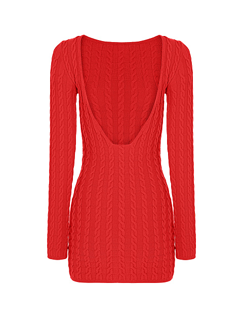 Красное вязаное платье-мини с открытой спиной, 2