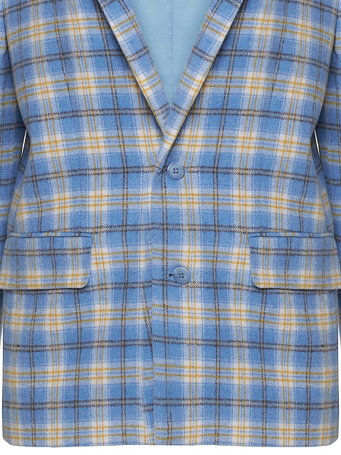 Голубой объемный жакет в желтую клетку, 3