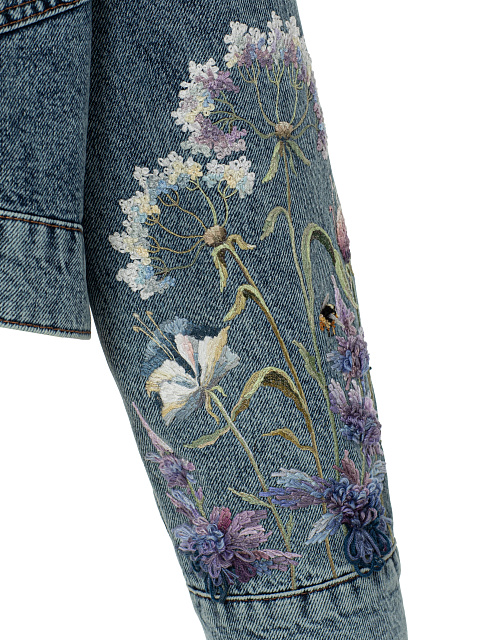 Синяя джинсовая куртка с цветочной вышивкой, 3